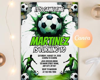 Soccer Birthday Invitation, Soccer Party Invitation, Boy Soccer Invitation, Kids Soccer Invite, Printable Soccer, Editable Canva Template