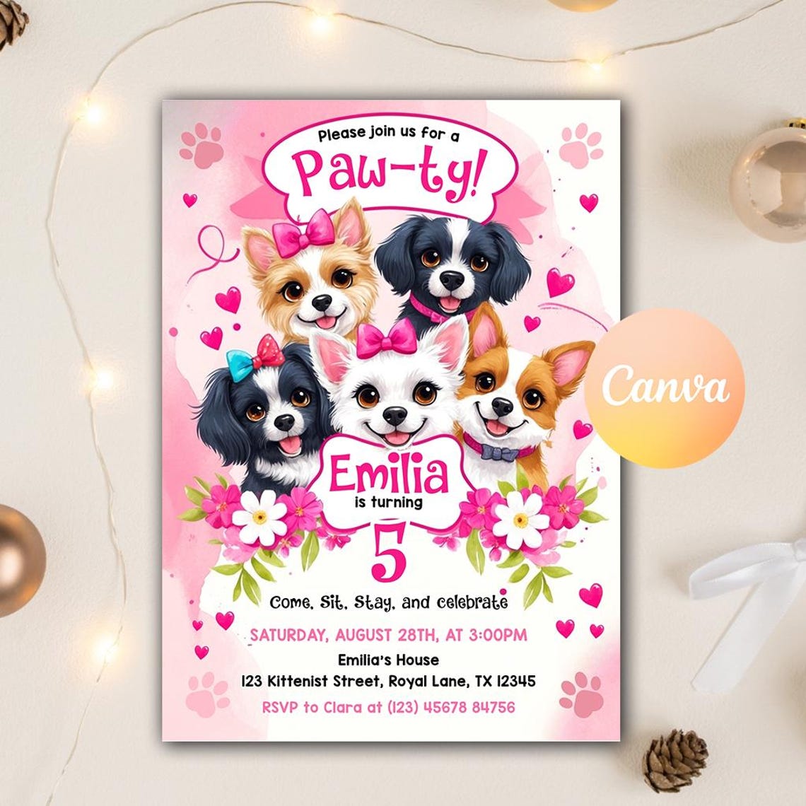 Editable Puppy Birthday Invitation Template, Dog Invitation, Printable ...