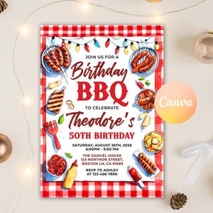 BBQ Birthday Invitation, Barbeque Birthday Invitation, BBQ Invitation, Barbecue Grill Backyard Party Printable Editable Canva Template