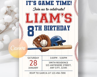 Baseball Birthday Invitation, Rookie of the Year, Sports Party Invite, Digital Download, Editable Canva Template