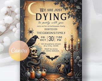 Vintage Halloween Invitation Template, Halloween Invite, Halloween Party for Adults, Halloween Costume Party Invite, Editable Canva Template