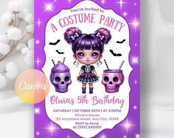 Halloween Party Invitation, Halloween Kids Costume Party Birthday Invite, Spooky Birthday Card, Halloween Invitation,Editable Canva Template