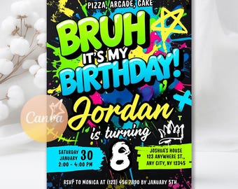 Bruh Birthday Invitation, Bruh It's My Birthday Invite, Teenager Birthday, Teen Boy Party Invitation, Bruh Invite, Editable Canva Template