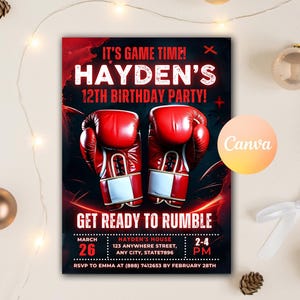Boxing Birthday Invitation, Fighter Birthday Invitation, MMA Boy Invitation, Boy Boxing Invitation Printable Invite Editable Canva Template