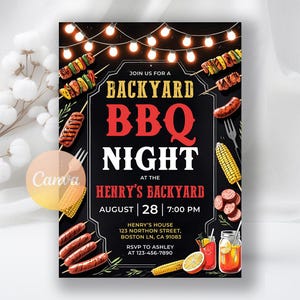 Backyard BBQ Chill and Grill Birthday Invitation, Barbeque Birthday Invitation, BBQ Party Printable Digital Invite, Editable Canva Template