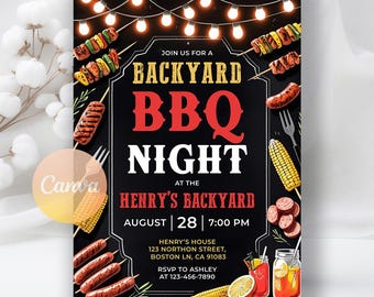 Backyard BBQ Chill and Grill Birthday Invitation, Barbeque Birthday Invitation, BBQ Party Printable Digital Invite, Editable Canva Template