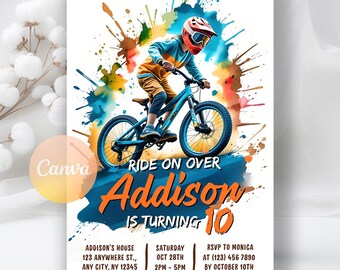 Dirt Bike Birthday Invitation, Motocross Racing Invite, Dirt Bike Adventure Party theme Evite, Motorbike Invite, Editable Canva Template