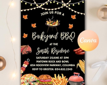 Editable Backyard BBQ Party Invitation, BBQ Party Invite, Barbecue Invitation, BBQ Grill Party Invite, Bbq Themed, Editable Canva Template