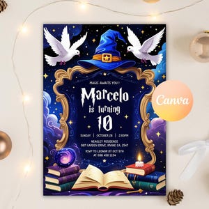 Wizard Birthday Invitation, Magical Birthday Party Invite, Magic School Wizardry Birthday Party, Instant Download, Editable Canva Template