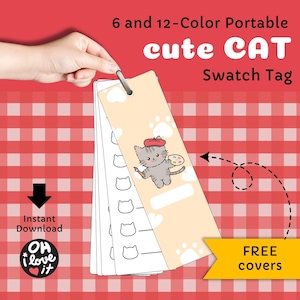 Süße Katzenfarbmuster zum Ausdrucken | 6 12 Blank Farbmuster Bogen PDF | Alkohol Marker Blank Color Chart Printable | Farbtest