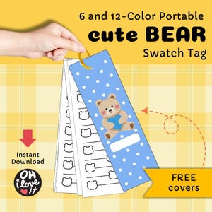 CUTE BEAR Color Swatch Tag | 6 & 12-farbige Schulkarten-Icons | Blank Color Swatch Palette | Farbmusterkarte Tag Tragbar | Bärenliebhaber