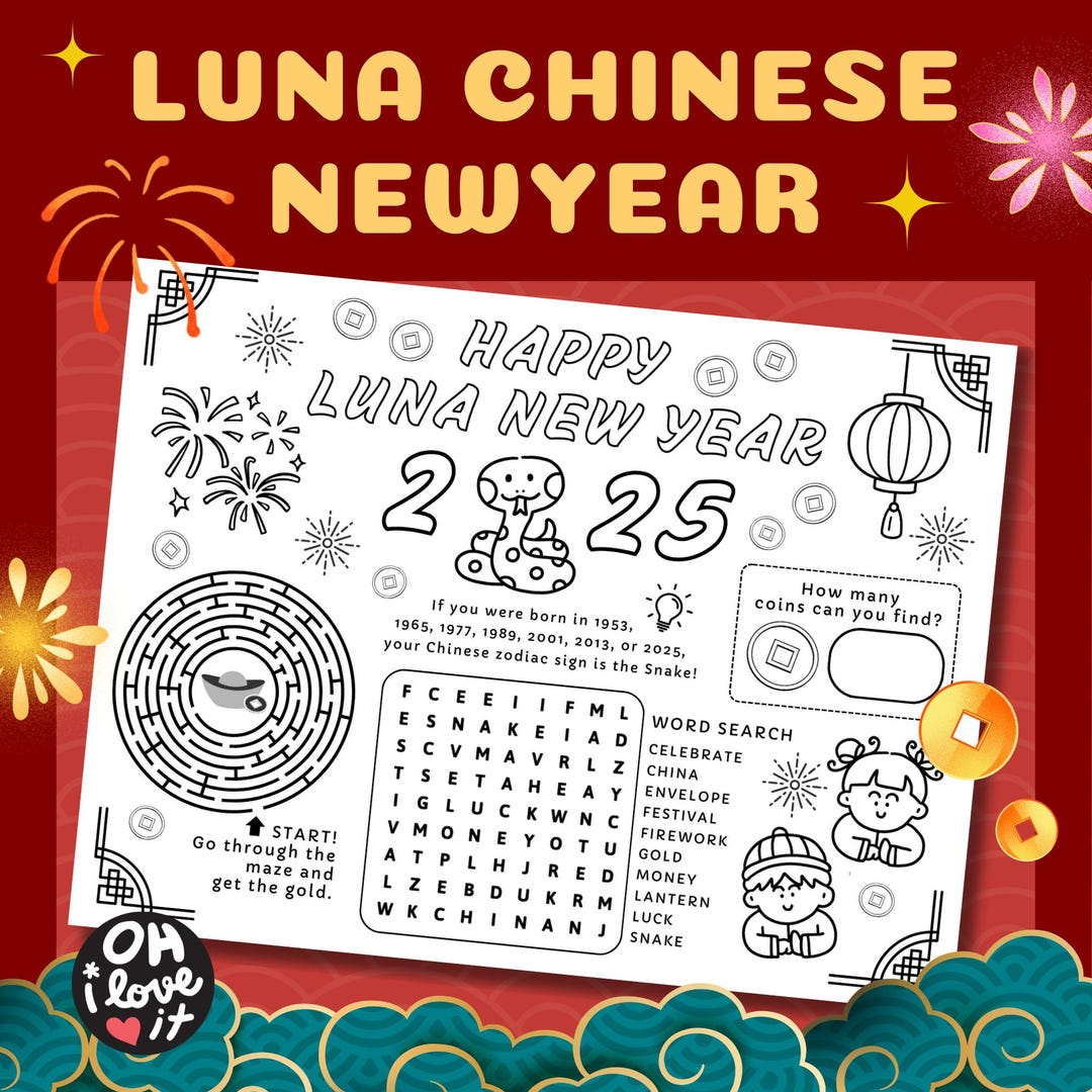 Luna New Year 2025 Happy Chinese New Year of Snake Coloring Page