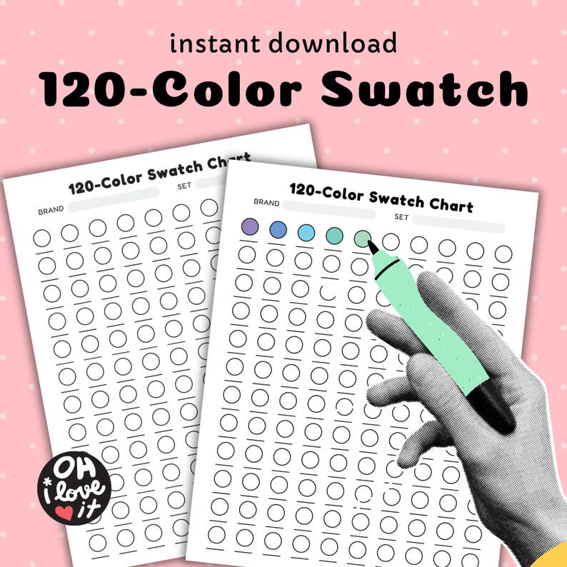 Color Swatch Chart, 120 Color Swatch, Circle Color Swatch Sheet, Color