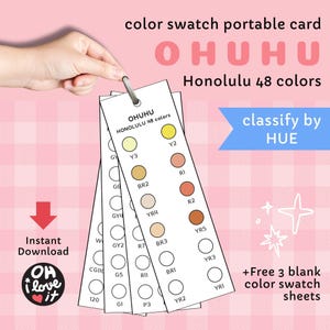Ohuhu Honolulu 48 Farbmusterkarten, druckbare tragbare Ringkarte, nach Farbton ordnen, PDF-Download, Bonus Blanko-Blätter für Farbmuster