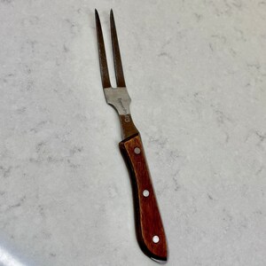Stainless Steel Meat Fork - Wood Handle Meat Fork - Vintage Kitchen Utensil - Household Brand Kitchen Fork - Made in Japan - Meat Fork -Fork