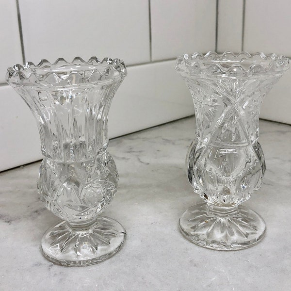 Two Vintage  Crystal Mini-Vases - Crystal Vases - Small Crystal Vases - Vintage Pressed Glass Miniature Vases - Flower Vase - Vases