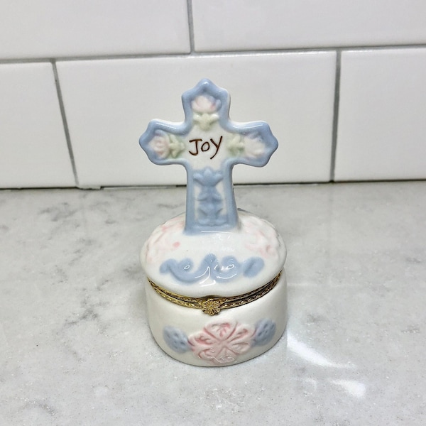 Cross Trinket Box - Vintage Trinket Box - Glass Trinket Box - Mini Ring Dish - Faith - Joy Ring Dish - Joy Trinket Box - Mini Jewelry Box