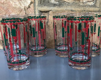 Vintage Christmas Glassware - Holiday Glassware - Retro Glassware - Christmas Candles - Water Glasses - Water Tumblers - Christmas Glassware