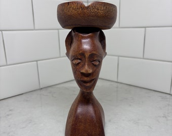 Cenicero de mujer tribal - Cenicero de mujer tallada - Figura de cenicero de madera tallada vintage - Cenicero vintage - Estatua/cenicero tallado a mano -Cenicero