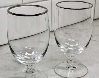 Vintage Glassware - Silver Rimmed Pedestal Glasses - Vintage Barware - Small Pedestal Glasses - Pedestal Barware - Vintage Pedestal Barware