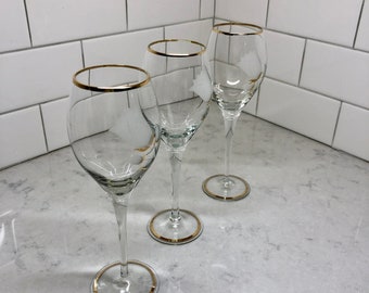 Vintage Stemware - Frosted Stemware - Elegant Stemware - Vintage Glassware - Vintage Barware - Floral Frosted Stemmed Wine Glasses-Glassware