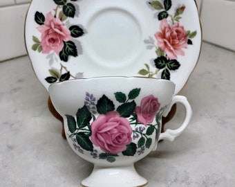 Vintage China Teacup and Saucer - Floral Teacup and Saucer - Bone China Teacup and Saucer - Made in England - Clarence Bone China - Teacup