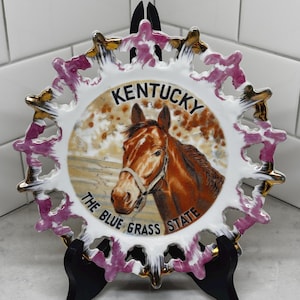 Kentucky Souvenir Plate - Souvenir Cut-Out Plate - Vintage Souvenir - Kentucky, The Blue Grass State - Specialty Industries -Kentucky Horses