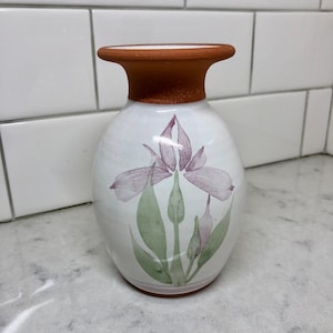 Terracotta Asian Motif Vase - Emerson Creek Pottery - Bedford, VA - Asian Floral Vase - Vintage Pottery Vase - Pottery - Terracotta Pottery