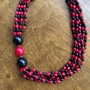 Vintage Multi-Strand Black and Red Bead Necklace - Vintage Bead Necklace - Vintage Necklace - Costume Jewelry - Statement Necklace - Beads