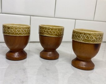 Vintage Egg Cups - Vintage Wood and Ceramic Egg Cups - Pedestal Egg Cups - Vintage Serving Ware - Breakfast Serving Ware - Egg Cups - Eggs