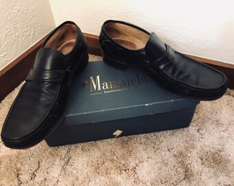 Vintage Mansfield Men's Shoes - Men's Black Leather Loafers - Vintage Genuine Leather Loafers -  Handsewn Leather Loafers - Vintage Shoes