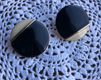 Vintage Black and White Clip Earrings - Gold Accent Clip Earrings - Vintage Earrings - Vintage Jewelry - Costume Jewelry - Classic Earrings