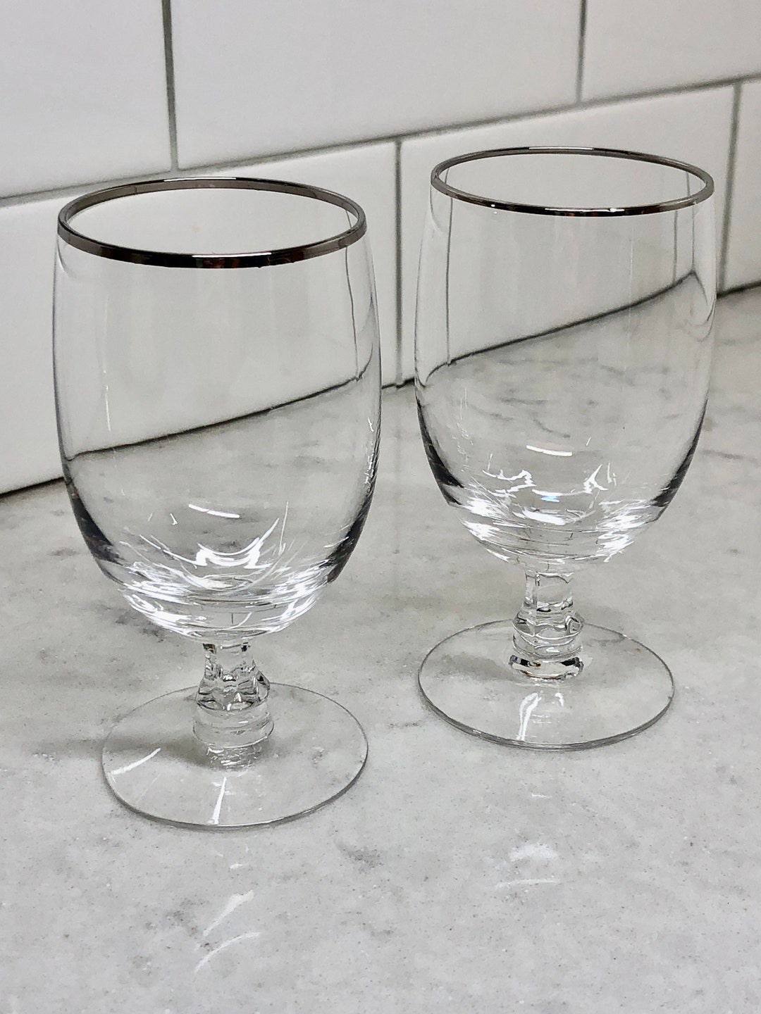 Vintage Glassware Silver Rimmed Pedestal Glasses Vintage Etsy