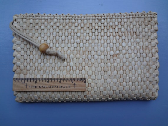 Vintage Straw Clutch Handbag - Straw Wrist Purse … - image 4