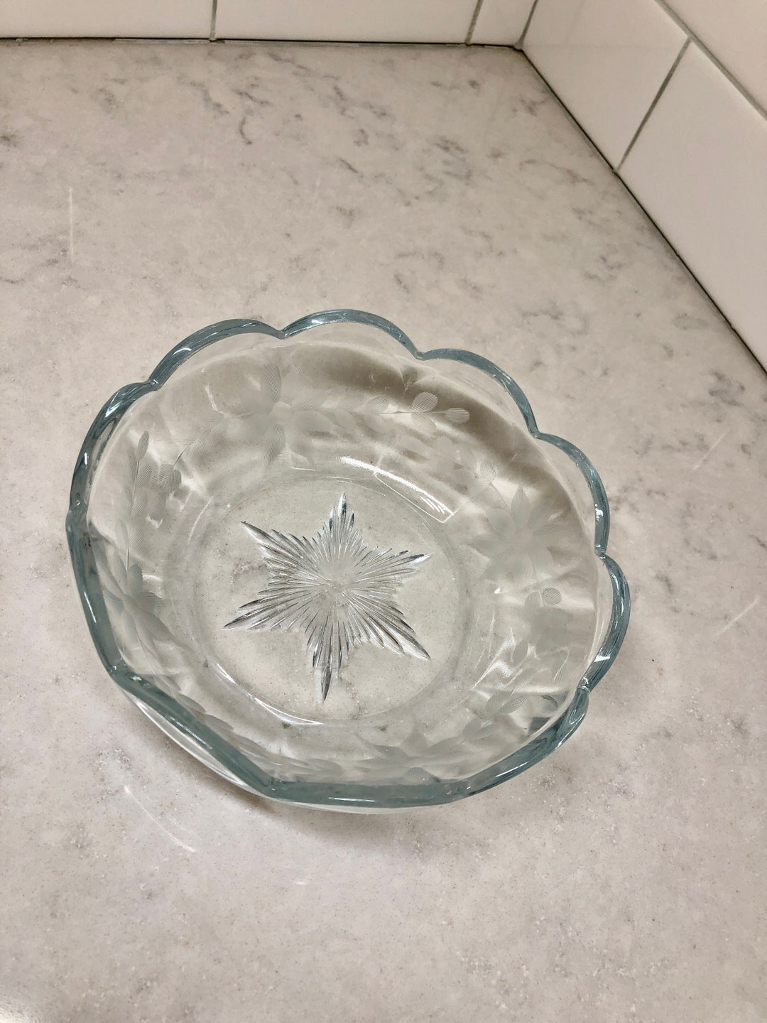 Vintage Etched Glass Bowl Etched Bowl Small Serving Bowl Etsy