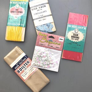 Vintage Sewing Notions - Seam Binding - Bias Piping - Sequins - Seam Binding - Rick Rack - Sewing Projects -Craft Projects -Quilter Supplies