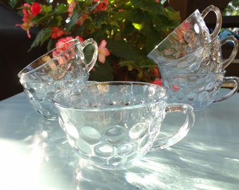 Vintage  Pale Blue Clear Glass Dishes - Bubble Design Glassware - See-through Dishes - Pale Blue See-through Dishes - Vintage Dishes