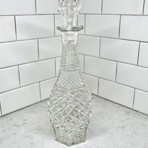 Pressed Glass Decanter - Pressed Glass Bottle with Stoppers /cork - Fancy Wine Decanter - Alcohol Bottle - Vintage Pressed Glass Decanter