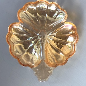 Amber Glass Relish Dish - Vintage Amber Glass Relish Dish - Amber Glass Shamrock Relish Dish - Shamrock Shape Dish - Vintage Serving Ware