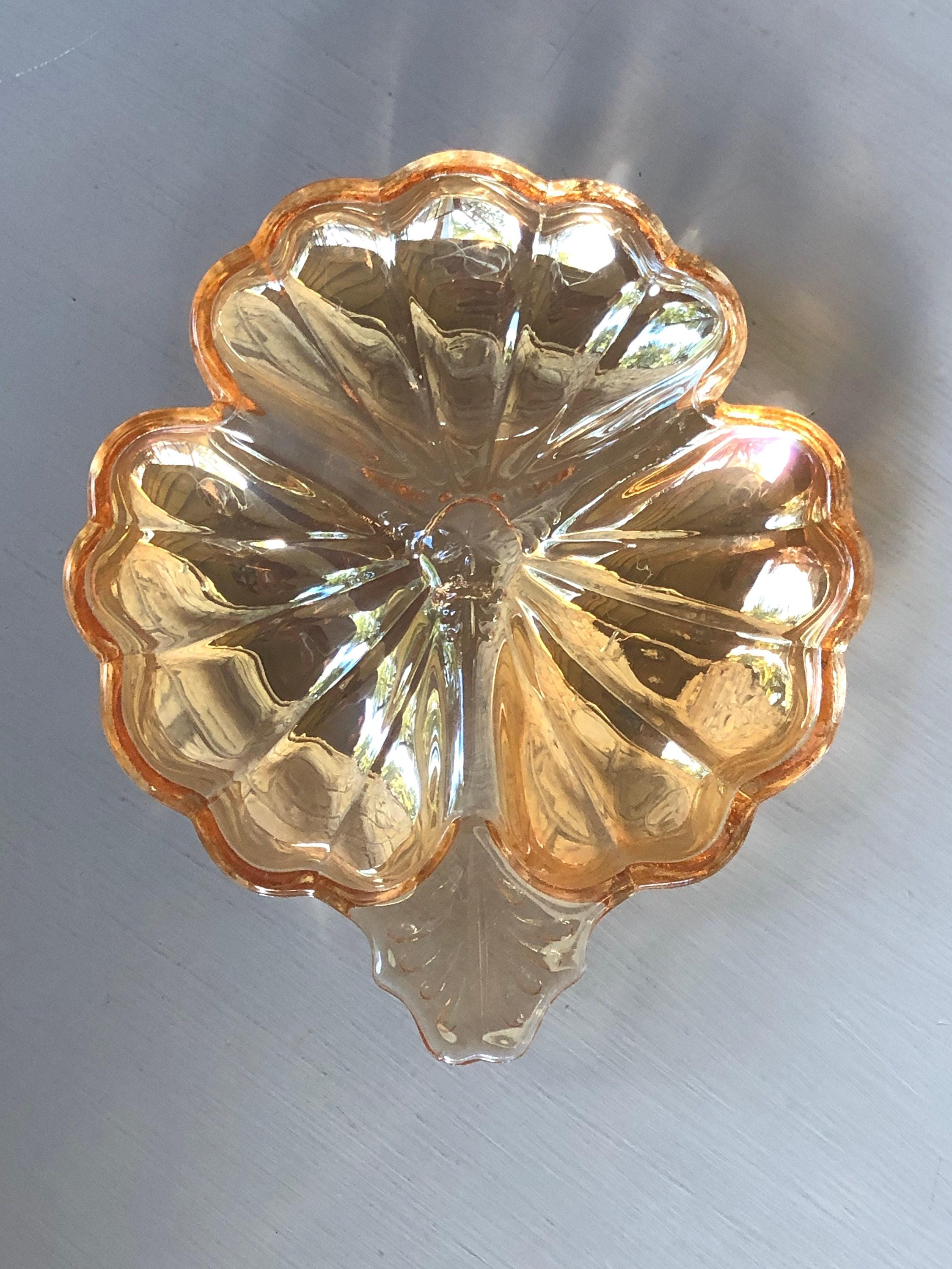 Amber Glass Relish Dish - Vintage Amber Glass Relish Dish - Amber Glass Shamrock Relish Dish - Shamrock Shape Dish - Vintage Serving Ware