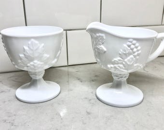 Vintage Indiana Colony Harvest Milk Glass Creamer and Sugar Set