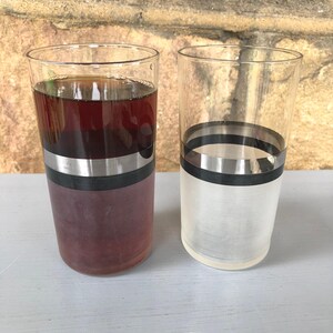 Retro Frosted Glasses with Silver/Black Band  - Vintage Glassware - Retro Glassware - Vintage Water Tumblers - Frosted Glassware - Tumblers