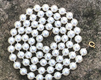 Vintage Creamy White Pearl Necklace - Single Strand, 28 Inch