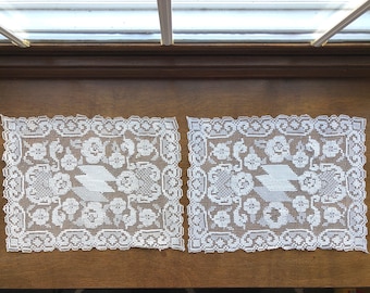 Vintage Handmade Filet Lace Doilies - Rectangular Table Linens, Set of 2