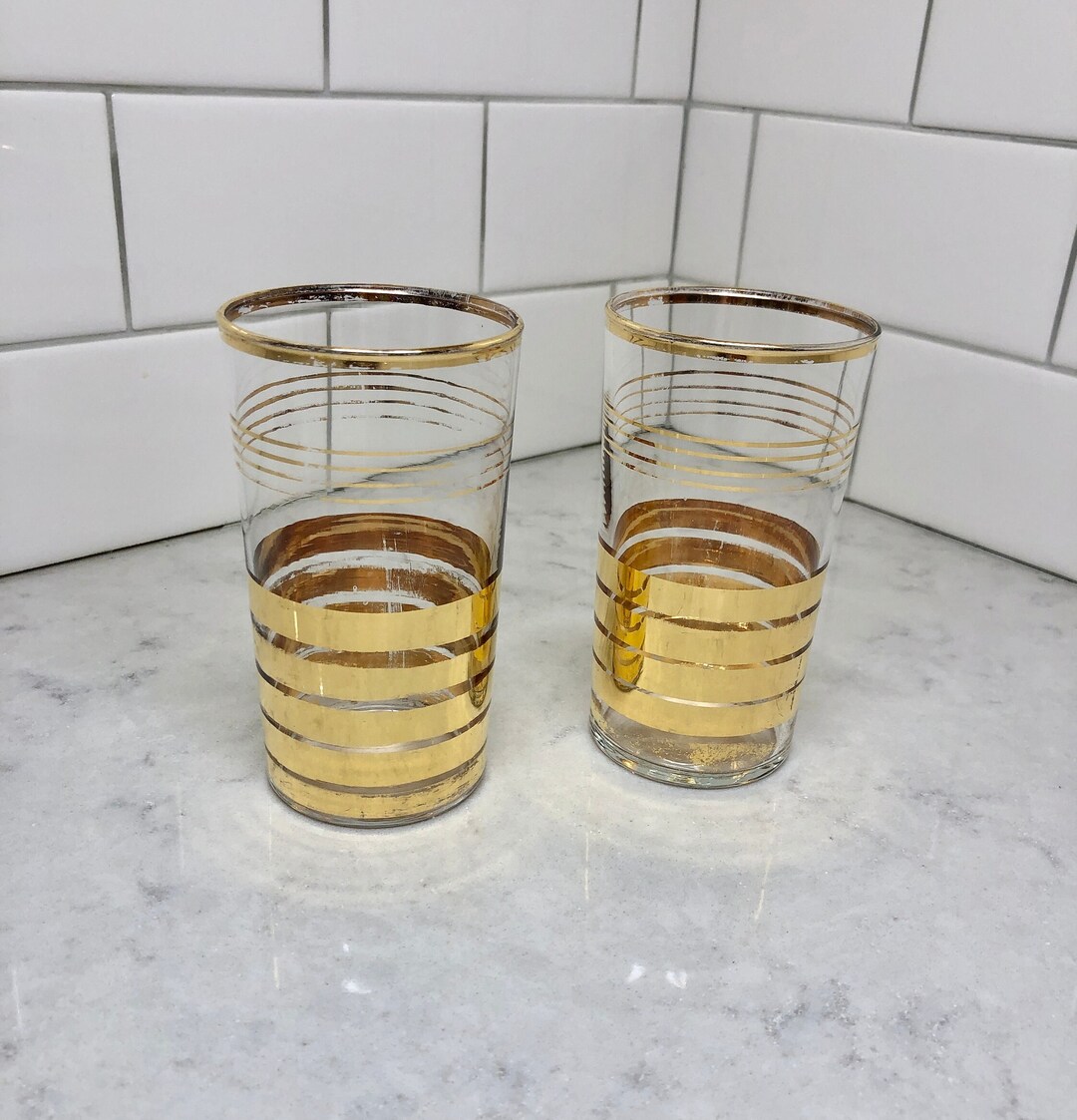Vintage Glassware Gold Trimmed Glasses Vintage Water Glasses Vintage