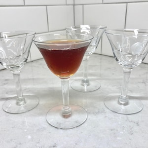 Etched Barware - Elegant Etched Stemware - Vintage Etched Stemmed Wine Glasses - Etched Barware - Wine Glasses -Elegant Stemmed Wine Glasses