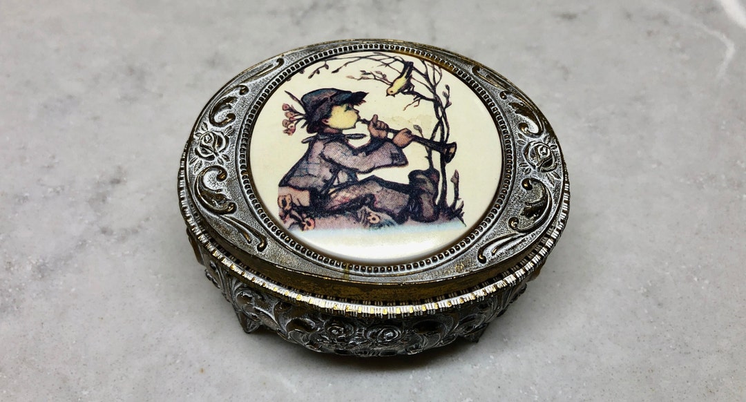 Velvet Lined Trinket Box - Farrington Metal Trinket Box With