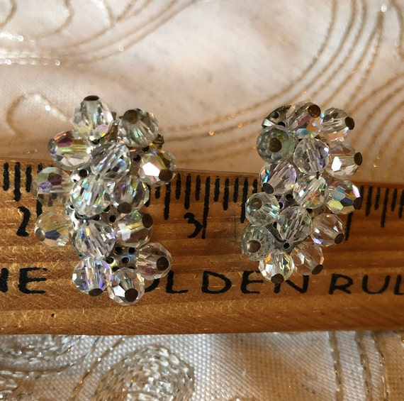 Mid-Century Crystal Clip Earrings - Vintage Cryst… - image 1