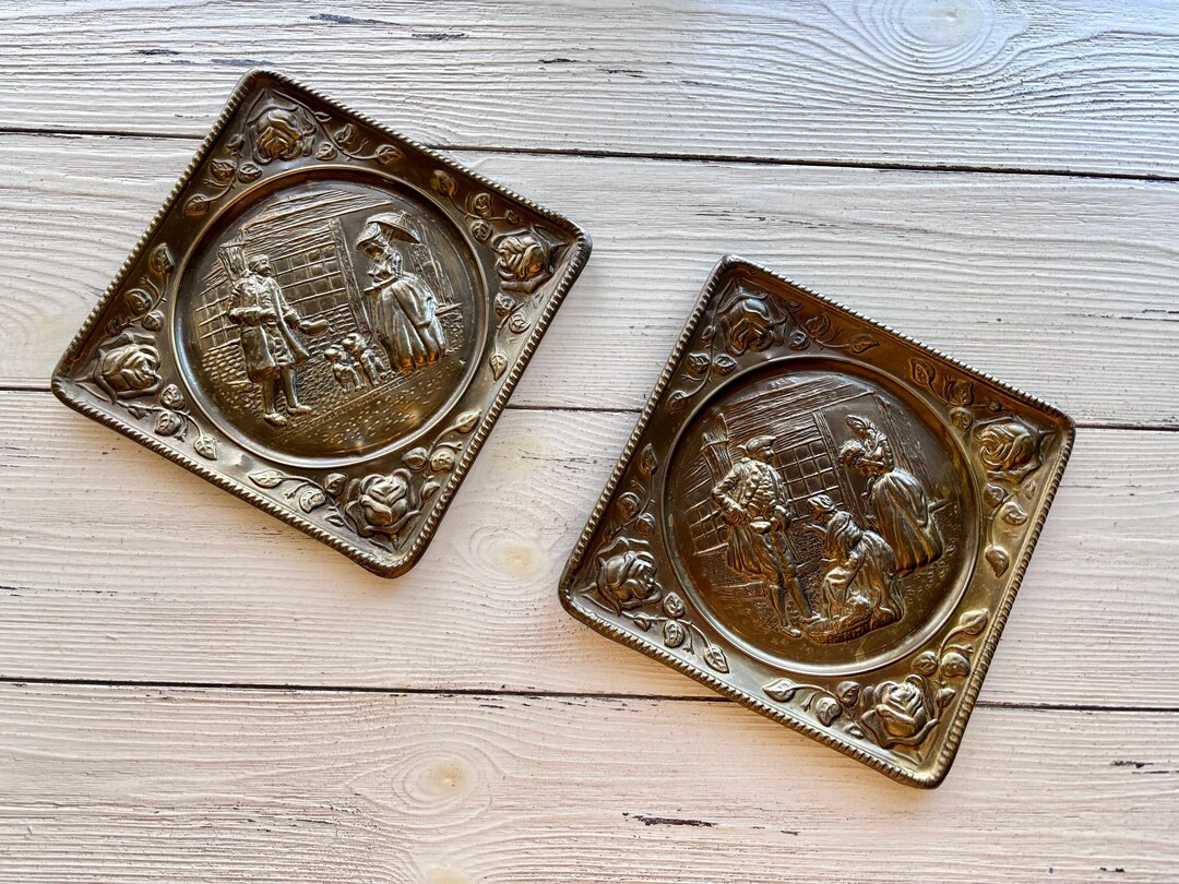 Vintage Brass Wall Decor Embossed Brass Wall Hangings colonial People