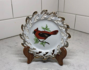 Vintage Cut-Out Plate - Mini Cut-Out Plate - Vintage Cardinal Plate - Cardinals - Bird Plate - Made in Japan - Vintage Home Decor - Red Bird